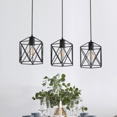 3-Light Black Metal Cage Pendant Light