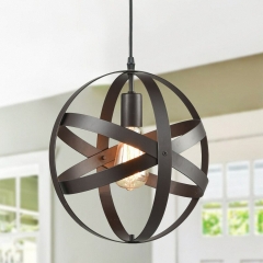 1-Light Iron Globe Shape Pendant Light