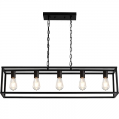 5-Light Black Metal Cage Pendant Light