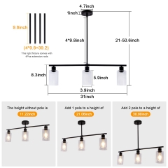 3-Light Black Glass Linear Pendant Light