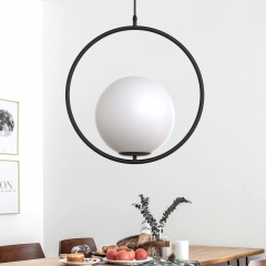 1-Light Black Circle Ring Pendant Light