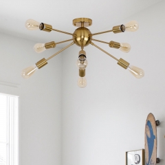 8-Light Gold Sputnik Flush Mount Ceiling Light