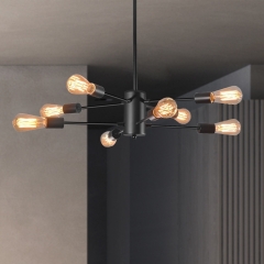 8 Lights Black Unique Modern Linear Chandelier