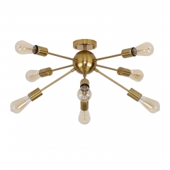 8-Light Gold Sputnik Flush Mount Ceiling Light