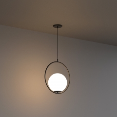 1-Light Black Circle Ring Pendant Light