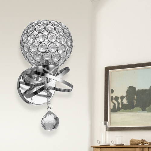 1-Light Silver Luxury Crystal Wall Light