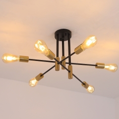 6-Lights Black and Gold Sputnik Chandelier