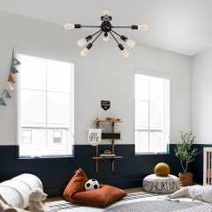 8-Light Black Sputnik Flush Mount Ceiling Light