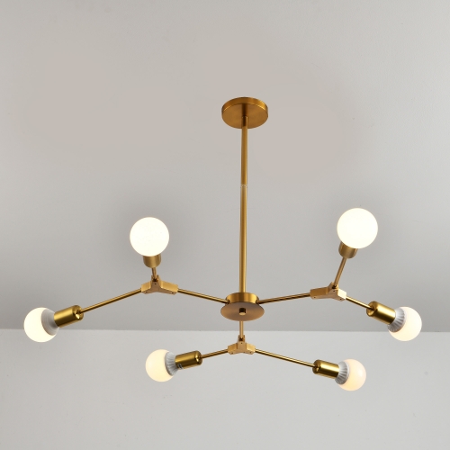 6-Light Gold Brushed Brass Sputnik Chandelier