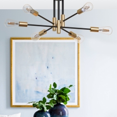 6-Lights Black and Gold Sputnik Chandelier