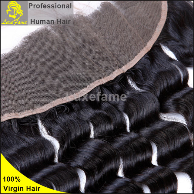 Luxefame 13"*4" Free Part Loose Wave Lace Frontal Brazilian Remy Hair with Bleached Knots 100% Human Hair