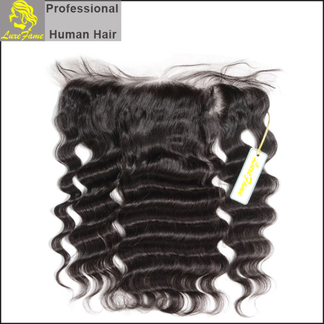 Luxefame 13"*4" Free Part Loose Wave Lace Frontal Brazilian Remy Hair with Bleached Knots 100% Human Hair