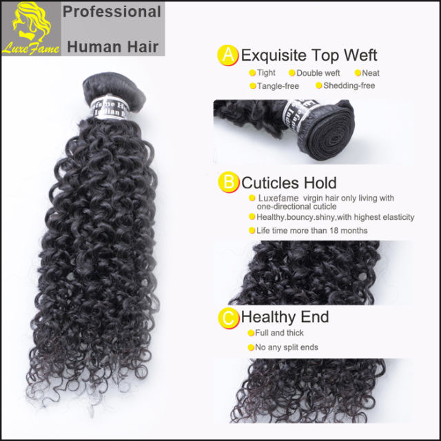 8A virgin Indian hair Jerry curly 3pc/pack free shipping
