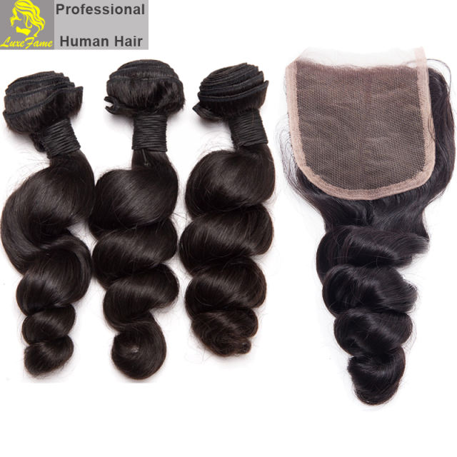 Royal Grade 2/3/4PCS  Virgin Hair With Lace Closure Loose Wave For A Full Head Shipping