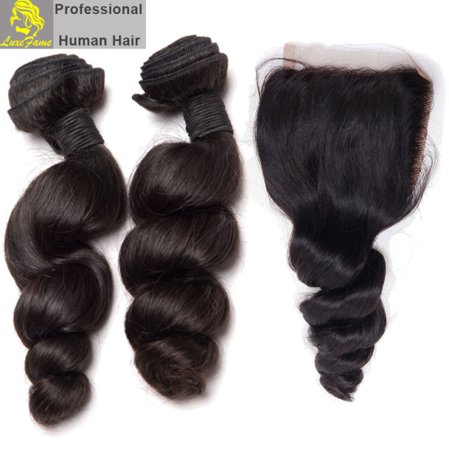 Royal Grade 2/3/4PCS  Virgin Hair With Lace Closure Loose Wave For A Full Head Shipping