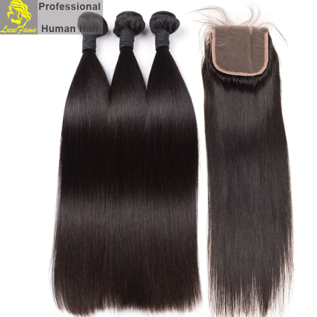 Top Grade 2/3/4PCS  Virgin Hair With Lace Closure Natural Straight For A Full Head Shipping