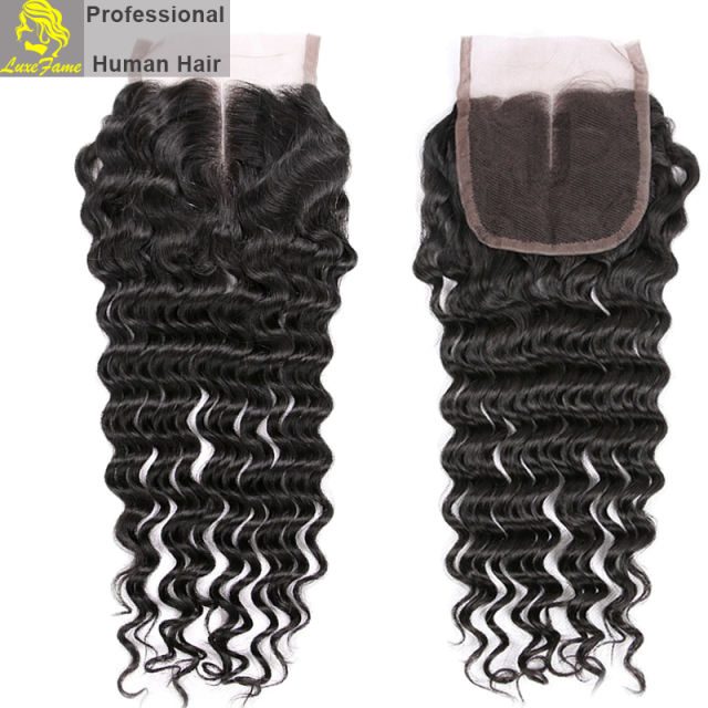 Luxefame hair Remy Hair Brazilian Deep Wave Lace Closure, 4"*4" Swiss Lace with 130% density Free Shipping