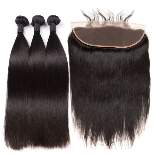 Luxefame 13"*4" Free Part Straight Lace Frontal Brazilian Remy Hair with Bleached Knots 100% Human Hair