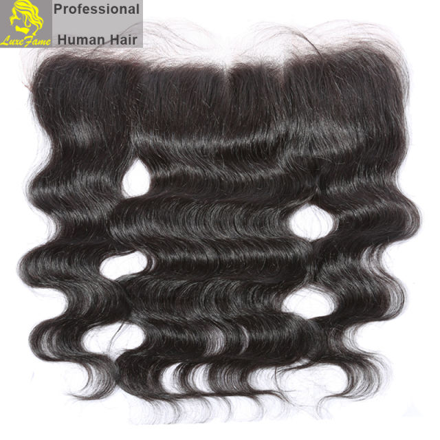 Luxefame 13"*4" Free Part Body Wave Lace Frontal Brazilian Remy Hair with Bleached Knots 100% Human Hair