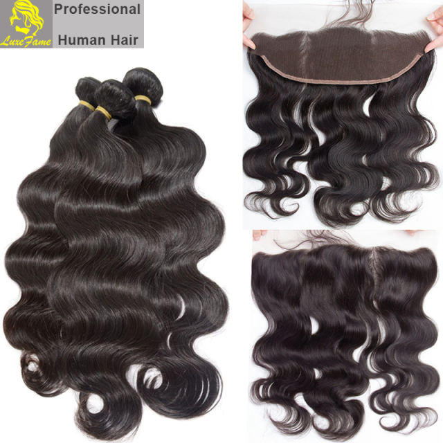 Luxefame 13"*4" Free Part Body Wave Lace Frontal Brazilian Remy Hair with Bleached Knots 100% Human Hair