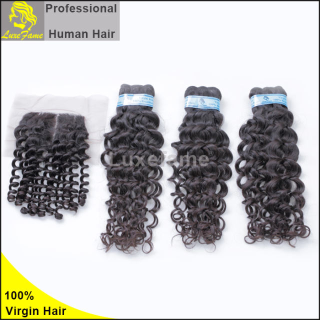 Top Grade 2/3/4PCS Virgin Hair With Lace Closure Italy Curl For A Full Head Shipping