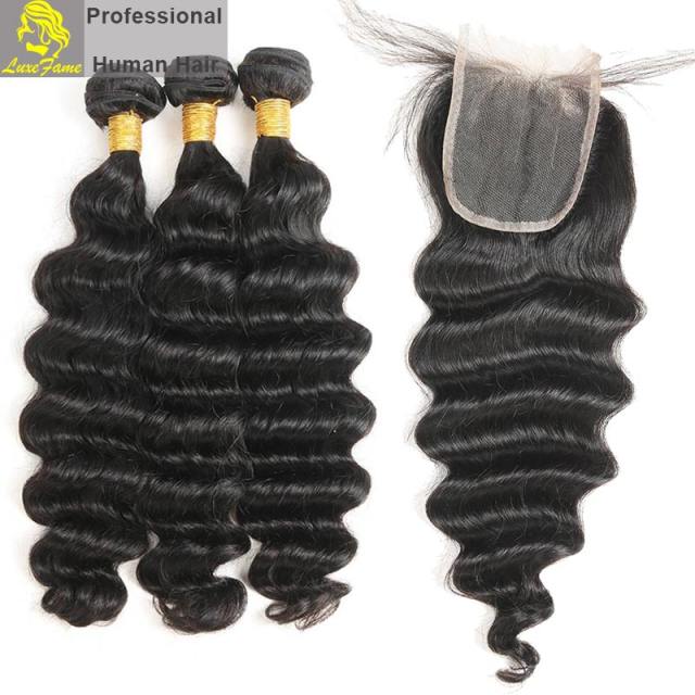 Top Grade 2/3/4PCS Virgin Hair With Lace Closure Loose Deep For A Full Head Shipping