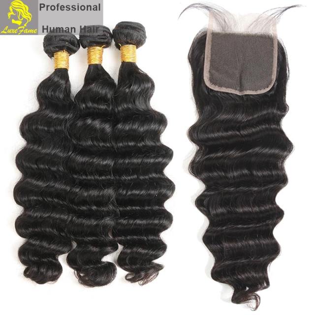 Royal Grade 2/3/4PCS  Virgin Hair With Lace Closure Loose Deep For A Full Head Shipping