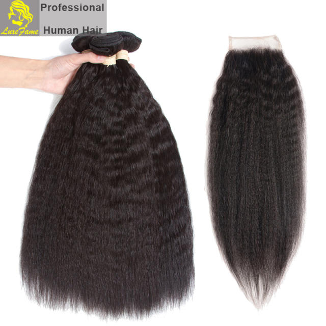 Royal Grade 2/3/4PCS  Virgin Hair With Lace Closure Kinky Straight For A Full Head Shipping