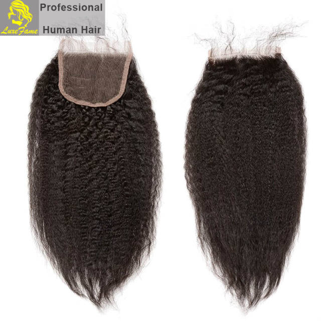 Luxefame hair Remy Hair Brazilian 7a Kinky Straight Lace Closure, 4"*4" Swiss Lace with 130% density Free Shipping