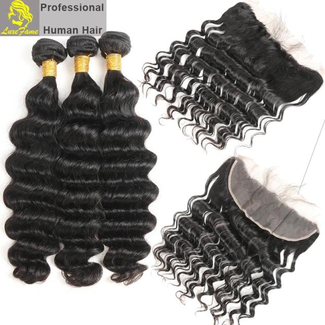 Top Grade 2/3/4PCS Virgin Hair With Lace Frontal  Loose Deep For A Full Head Shipping