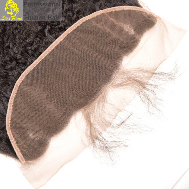 Luxefame 13"*4" Free Part Kinky Straight Lace Frontal Brazilian Remy Hair with Bleached Knots 100% Human Hair