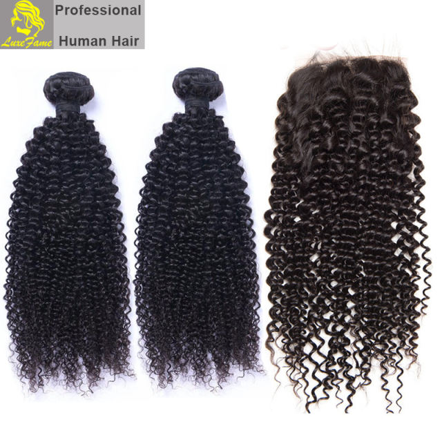 Top Grade 2/3/4PCS Virgin Hair With Lace Closure Kinky Curly For A Full Head Shipping