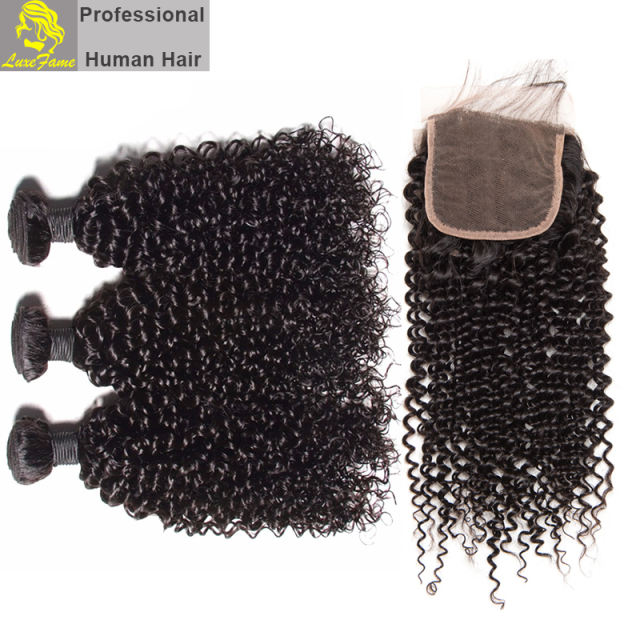 Royal Grade 2/3/4PCS  Virgin Hair With Lace Closure Kinky Curly For A Full Head Shipping