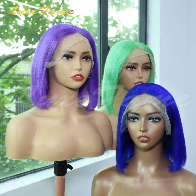 Raw Brazilian Red Orange Pink Purple Cut Bob Wigs Lace Wigs 100% Virgin Human Hair