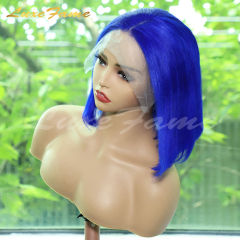 Wholesale 180% Density Blue Bob Wigs Human Hair Lace Front 100% Human Hair Vendors