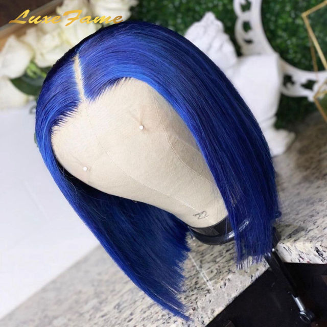 Wholesale 180% Density Blue Bob Wigs Human Hair Lace Front 100% Human Hair Vendors