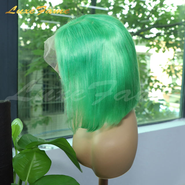 Green Color Lace Frontal Bob Wig Pre Plucked Raw Virgin Hair Wig With Baby Hair