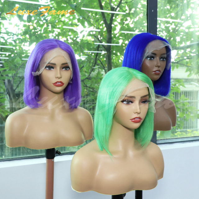 Wholesale 180% Density Blue Bob Wigs Human Hair Lace Front 100% Human Hair Vendors