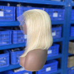 Luxefame 613 Transparent Human Hair Full Lace Wig, Blonde Bob Half Lace Front Wig Human Hair, Blonde 613 Hd Lace Frontal Bob Wig