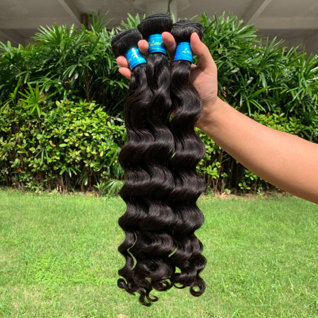 Luxefame Loose Curly Wave Hair Brazilian Human Hair Weave Bundles Natural Black