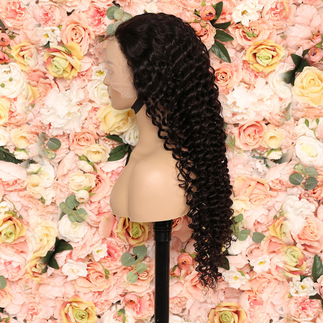 Deep Wave 13X4 Lace Frontal Human Hair Wigs Transparent Lace Front Brazilian Remy Wig