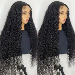 Luxefame Human Hair Wigs Deep Wave Wig 4x4 Lace Closure Wigs 180 Density Curly Human Hair Wig