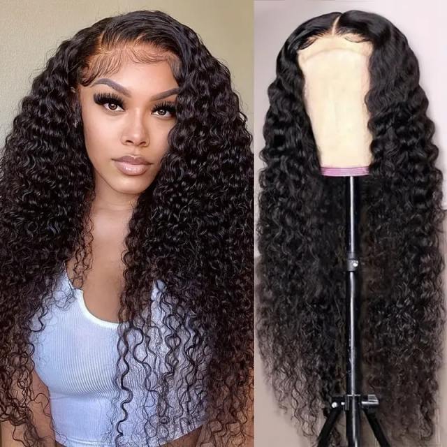 Luxefame Human Hair Wigs Deep Wave Wig 4x4 Lace Closure Wigs 180 Density Curly Human Hair Wig