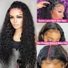 Luxefame Human Hair Wigs Deep Wave Wig 4x4 Lace Closure Wigs 180 Density Curly Human Hair Wig
