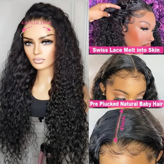Luxefame Human Hair Wigs Deep Wave Wig 4x4 Lace Closure Wigs 180 Density Curly Human Hair Wig