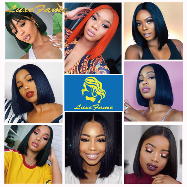 Luxefame   Brazilian Bone Straight Short Bob 13x4 Lace  Frontal Human Hair Bob Wig For Women