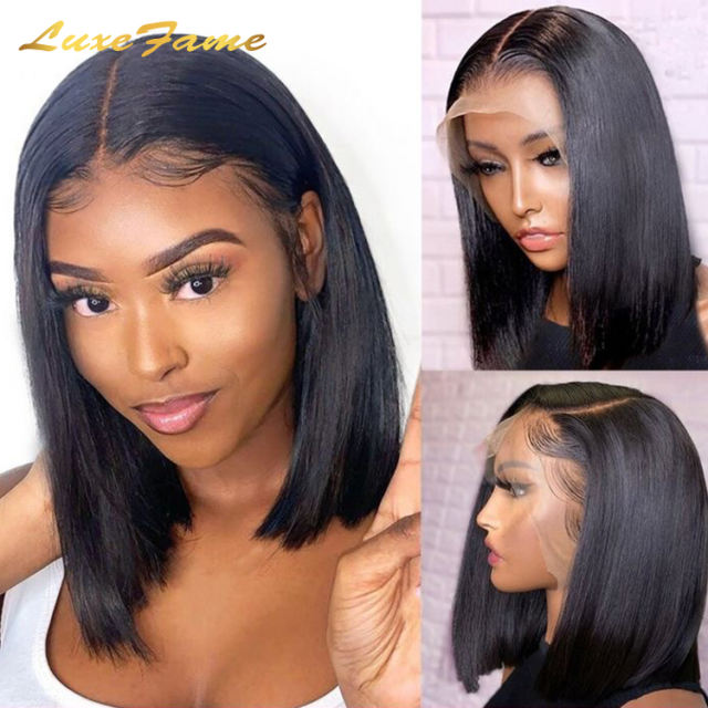 Luxefame   Brazilian Bone Straight Short Bob 13x4 Lace  Frontal Human Hair Bob Wig For Women