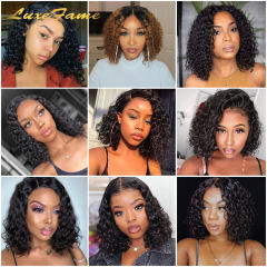 Luxefame Curly Short Bob 13x4 Lace Frontal Wig  Deep Wave 4x4 Transparent Lace Front Wigs 100% Human Hair For Women