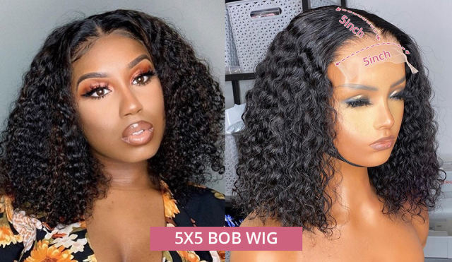 Luxefame Short Curly Bob Hair Wig Human Hair 5x5 Closure Wigs For Black Women