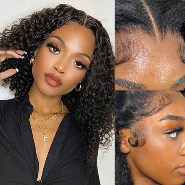 Luxefame 5x5 Lace Curly Bob Wig 100% Human Hair Deep Curly  Pre Cut Lace Wig  5x5 Closure Wig For Black Women